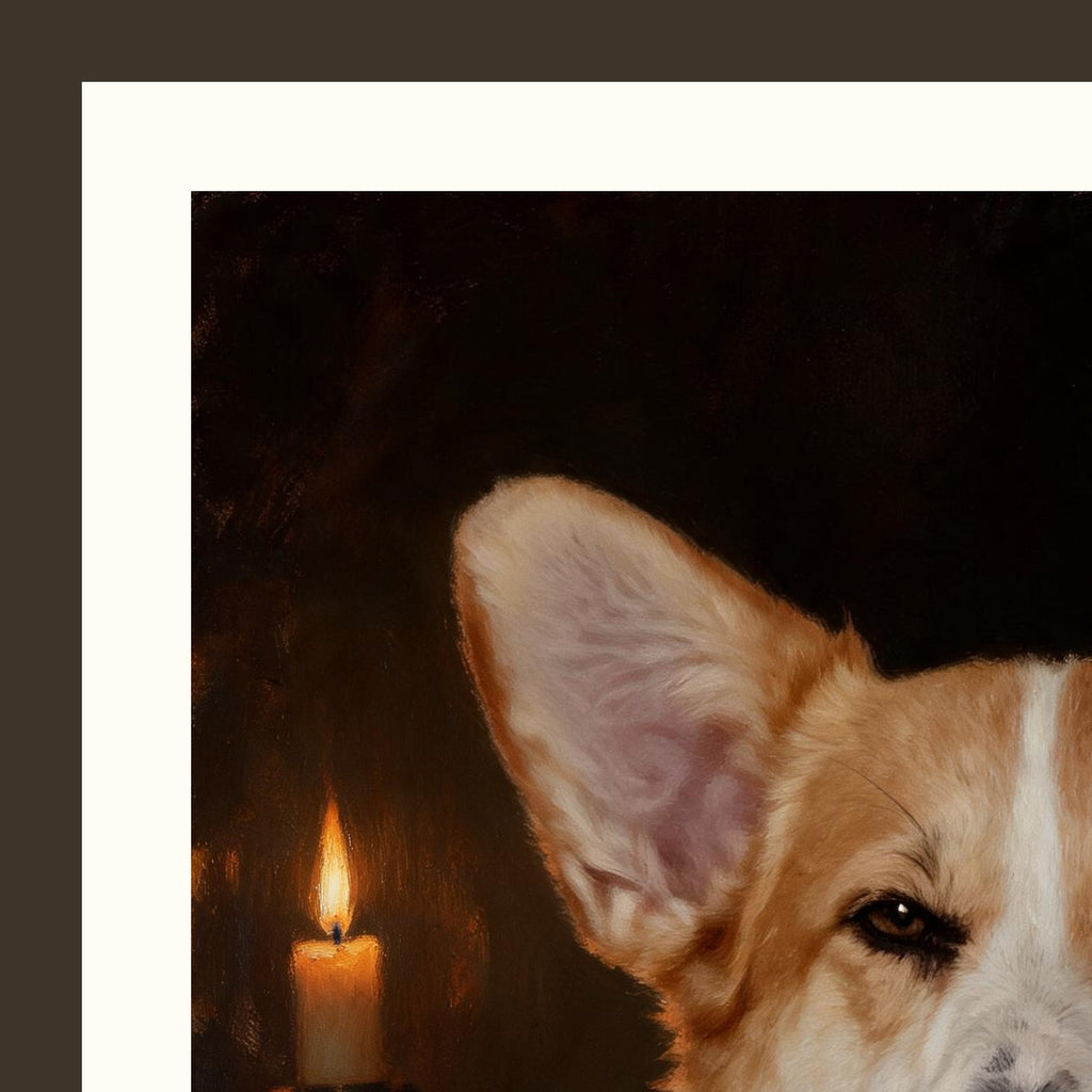 Le Chevalier — portrait d'animal sur-mesure — detail du cadre et du grain