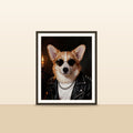 La Rockstar — portrait d'animal sur-mesure encadre, pose contre un mur